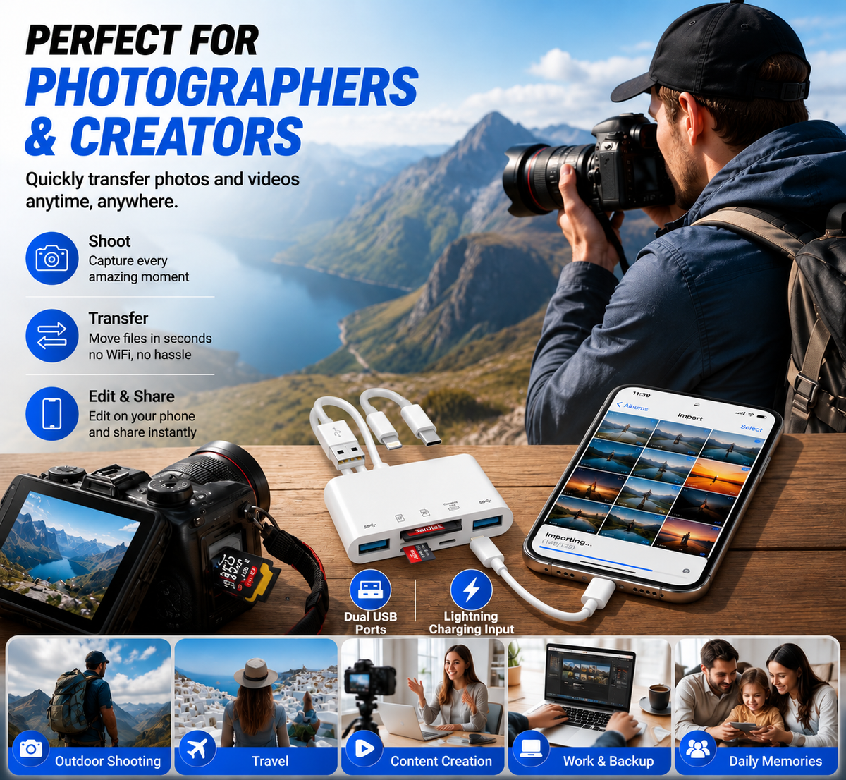 💥Limited-time 50% discount🔌 5-in-1 SD Card Reader for iPhone & USB-C – Fast Photo & Video Transfer Adapter